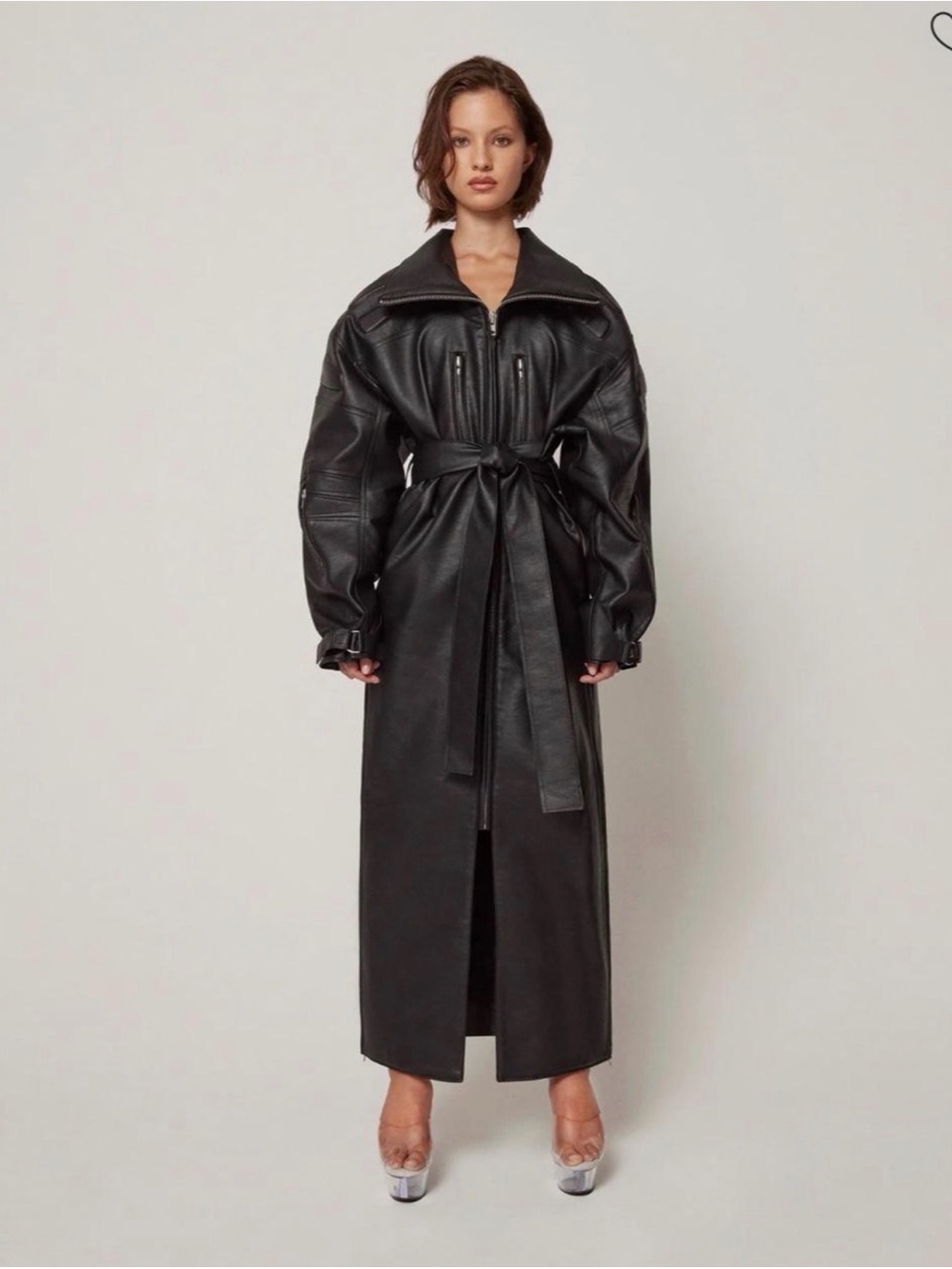 KHY Kylie Jenner Faux Leather Trench Coat